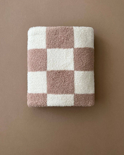 Checkered Plush Baby Blanket-Latte