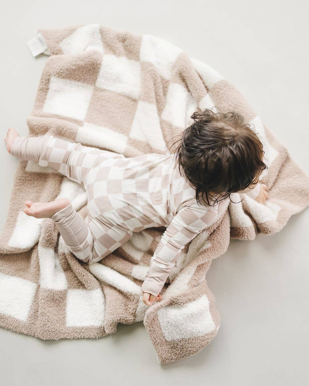 Checkered Plush Baby Blanket-Latte