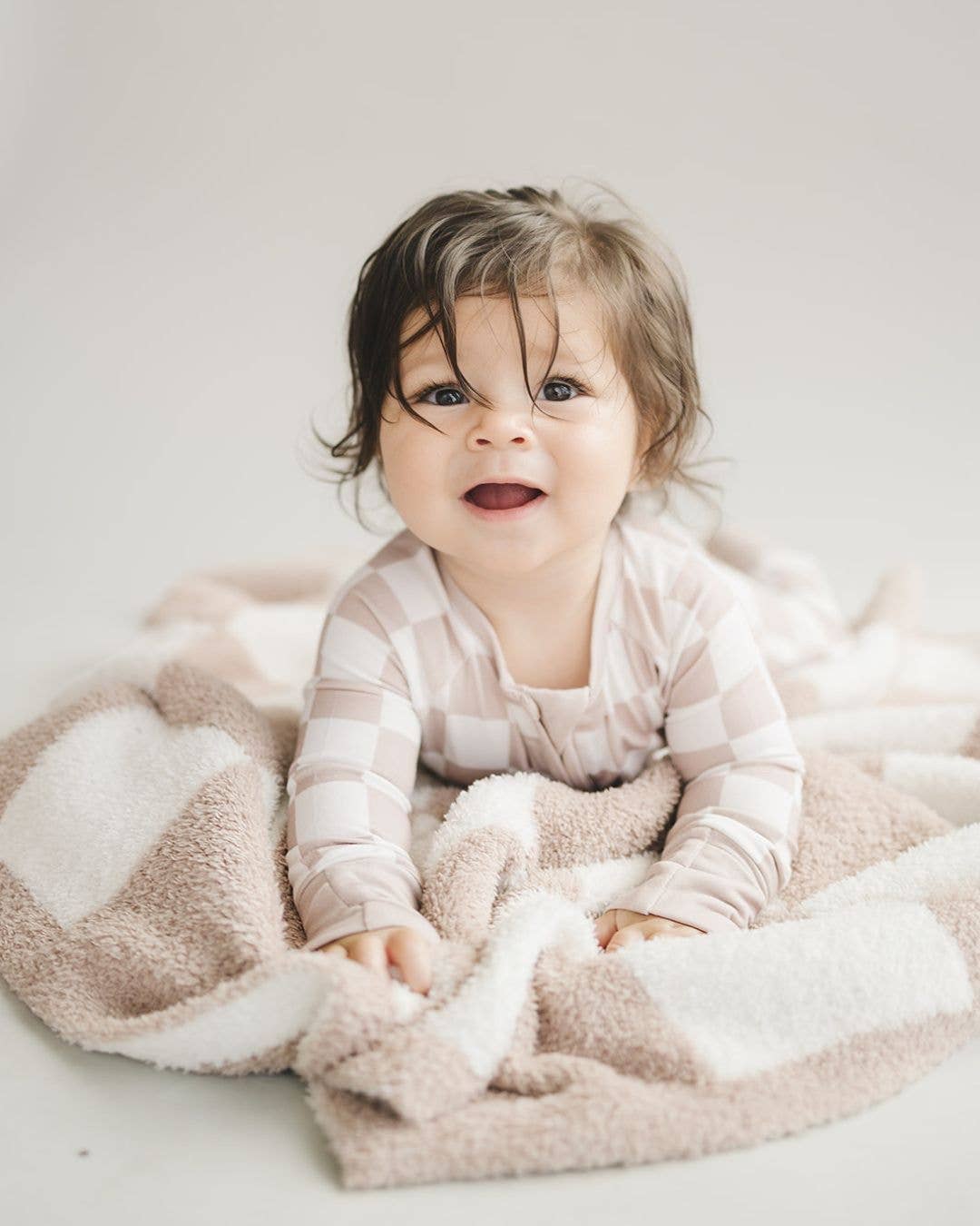 Checkered Plush Baby Blanket-Latte