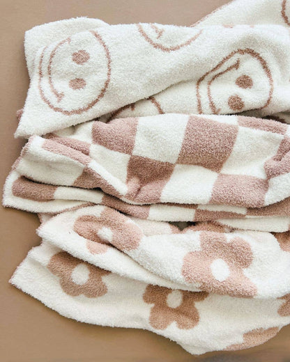 Checkered Plush Baby Blanket-Latte