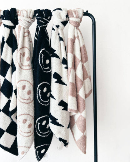 Checkered Plush Baby Blanket-Latte