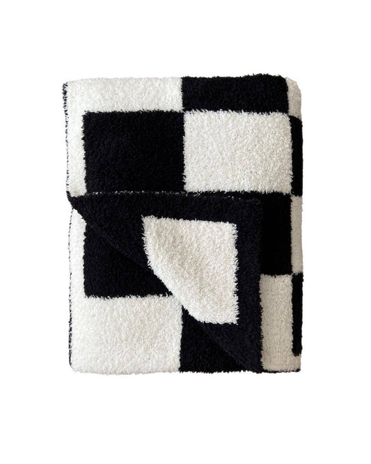 Checkered Plush Baby Blanket-Black