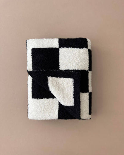 Checkered Plush Baby Blanket-Black