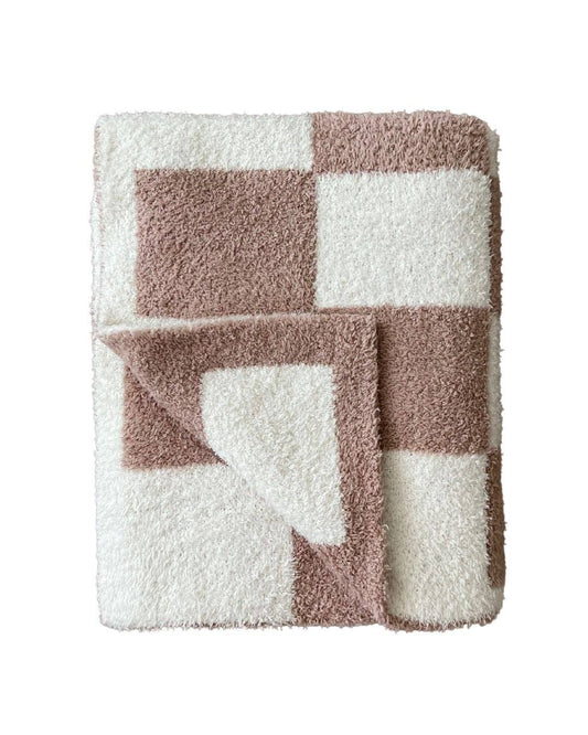 Checkered Plush Baby Blanket-Latte