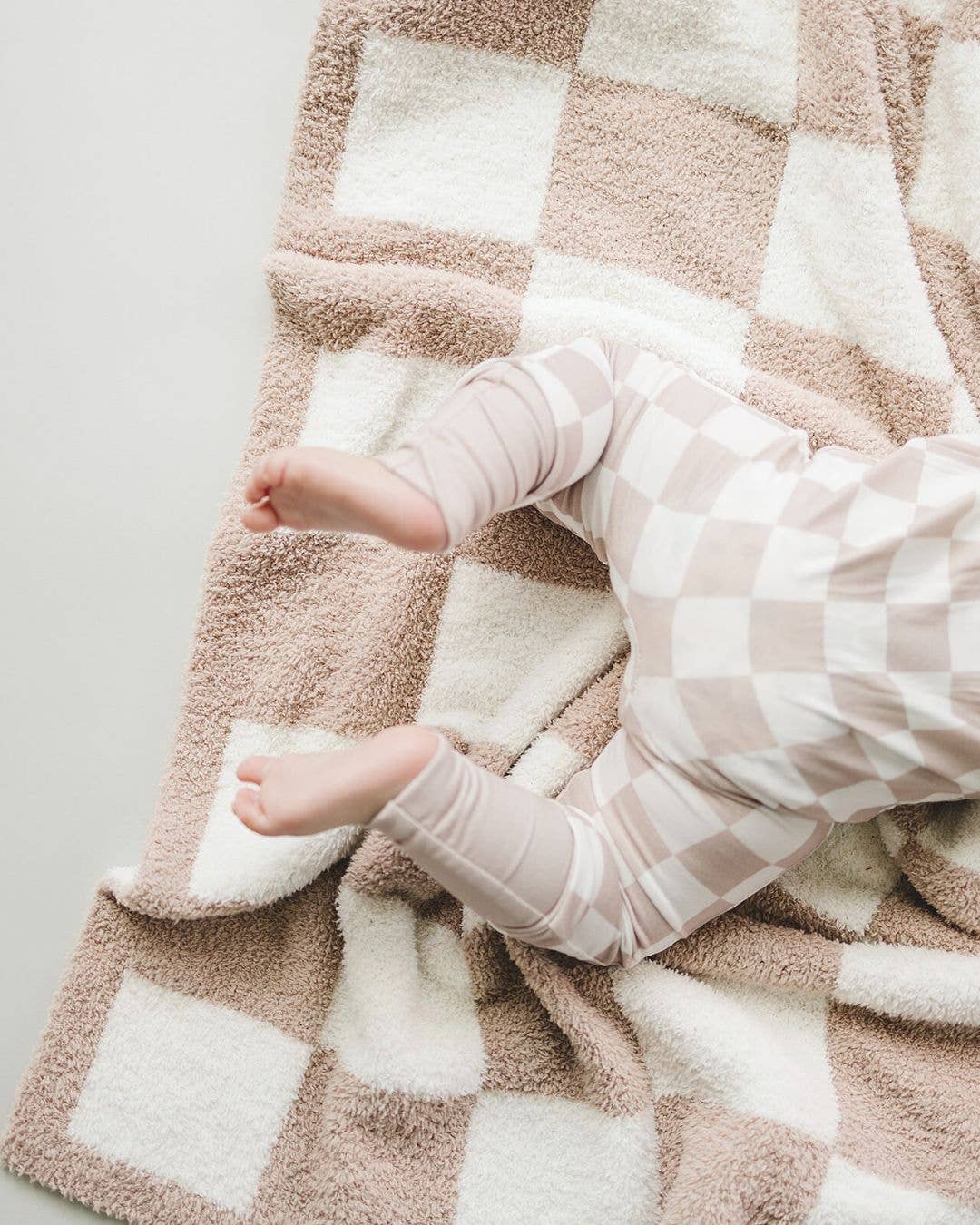 Checkered Plush Baby Blanket-Latte