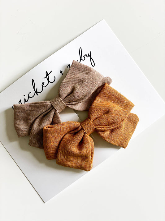 Linen Bow Clip | Sand & Mustard - 2 pack