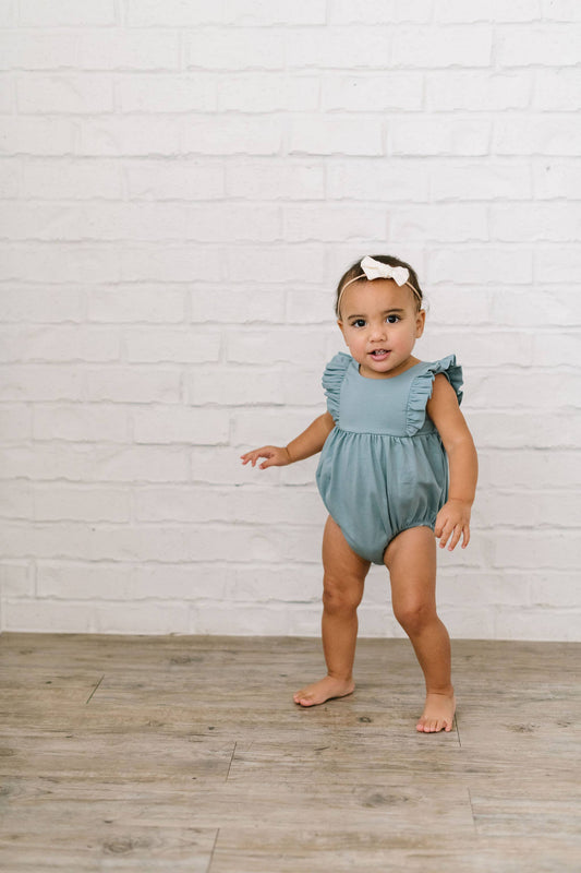 Amelia Romper in Dusty Blue