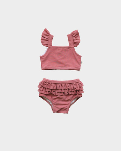 Girl's Two-Piece Swim Suit in Dark Rose